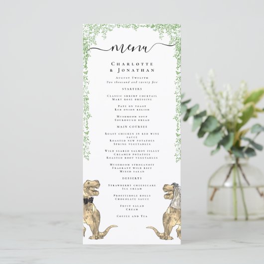 Dinosaurus Thema Bruiloftsmenu Menu (Staand voorkant)