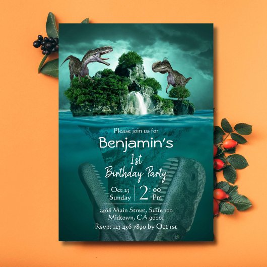 Dinosaurus thema eenvoudige moderne 1e verjaardag kaart