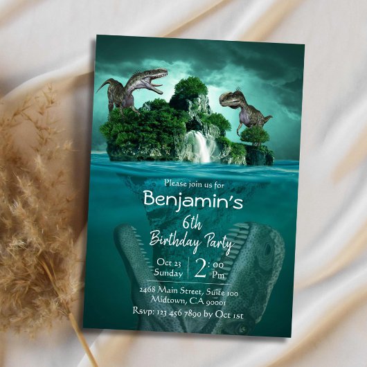 Dinosaurus thema eenvoudige moderne 6e verjaardag kaart