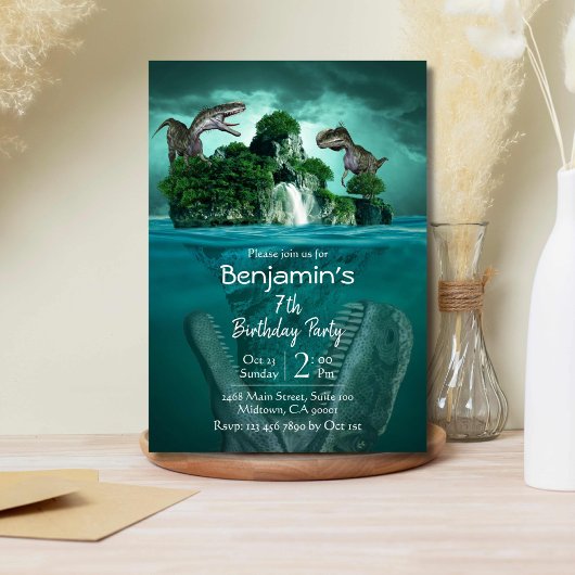 Dinosaurus thema eenvoudige moderne 7e verjaardag kaart