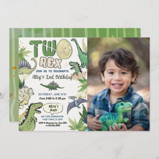 Dinosaurus thema feest 2e verjaardag kaart (Voorkant / Achterkant)