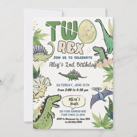 Dinosaurus thema feest 2e verjaardag kaart (Voorkant)