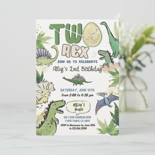 Dinosaurus thema feest 2e verjaardag kaart (Staand voorkant)