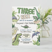 Dinosaurus Thema Feest 3e Verjaardag, Drie Rex Kaart (Staand voorkant)