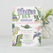 Dinosaurus thema feest 3e verjaardag kaart (Staand voorkant)