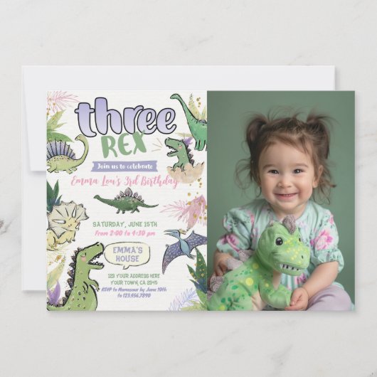 Dinosaurus thema feest 3e verjaardag kaart (Voorkant)