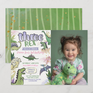 Dinosaurus thema feest 3e verjaardag kaart