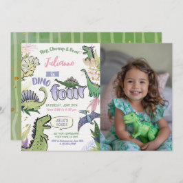 Dinosaurus thema feest Dino vier 4de verjaardag Kaart