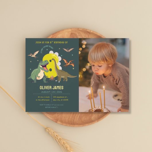 Dinosaurus thema jongen 8e verjaardag kaart
