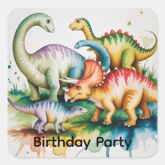 Dinosaurus Thema Jongens Verjaardagsfeestje Vierkante Sticker (Voorkant)