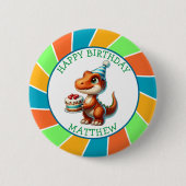 Dinosaurus thema Kind verjaardagsfeestje gepersona Ronde Button 5,7 Cm (Voorkant)