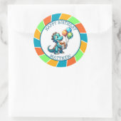 Dinosaurus thema Kind verjaardagsfeestje gepersona Ronde Sticker (Tas)