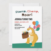 Dinosaurus thema Kinder 2e Verjaardagsfeestuitnodi Kaart (Voorkant)