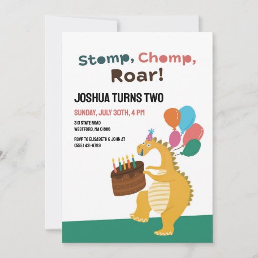 Dinosaurus thema Kinder 2e Verjaardagsfeestuitnodi Kaart (Voorkant)