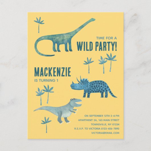 Dinosaurus Thema Kinderen Verjaardag Party Uitnodi Briefkaart (Voorkant)