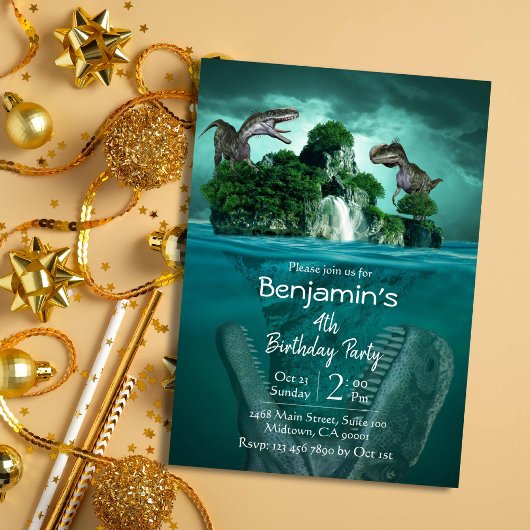 Dinosaurus thema moderne 4e verjaardag kaart