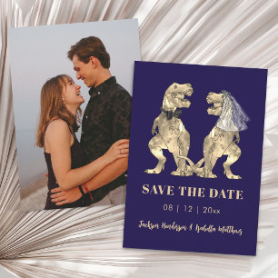 Dinosaurus Thema Navy Blauwe Foto Huwelijk Save The Date