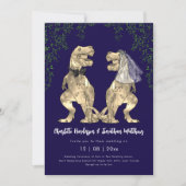 Dinosaurus thema Navy Blauwe Trouw QR Code Kaart (Voorkant)