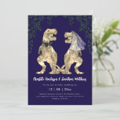 Dinosaurus thema Navy Blauwe Trouw QR Code Kaart (Staand voorkant)