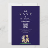 Dinosaurus thema Navy Blauwe Trouw QR Code Kaart (Achterkant)