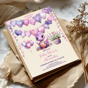 Dinosaurus thema Roze Baby shower Broeden Binnenko Kaart