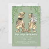 Dinosaurus Thema Salie Groene Bruiloft Kaart (Voorkant)