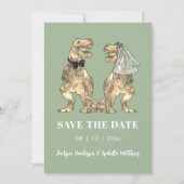 Dinosaurus thema salie groene bruiloft save the date (Voorkant)