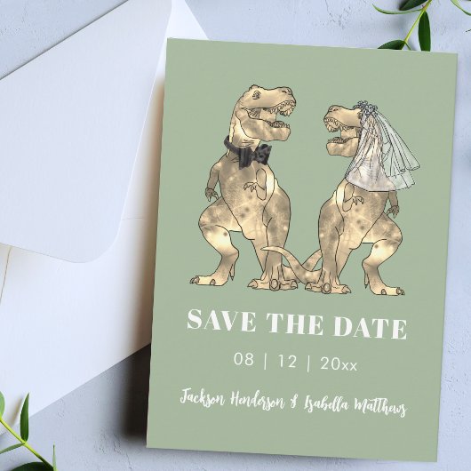 Dinosaurus thema salie groene bruiloft save the date