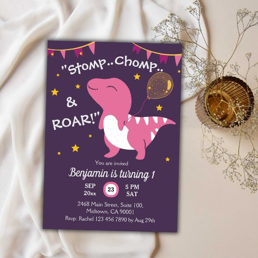 Dinosaurus thema Stomp, Chomp & Roar! 1e verjaarda Kaart