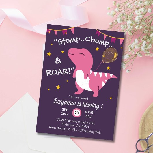 Dinosaurus thema Stomp, Chomp & Roar! 1e verjaarda Kaart