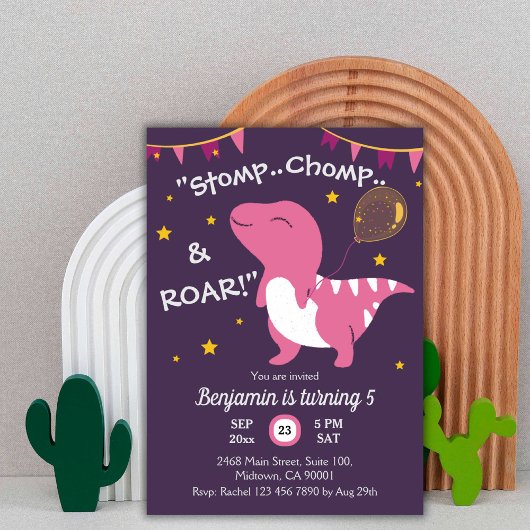 Dinosaurus thema Stomp, Chomp & Roar! 5e verjaarda Kaart