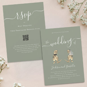 Dinosaurus Thema Trouw Sage Groen Wit QR Code Kaart