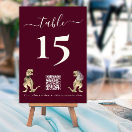 Dinosaurus thema Trouwen Bordeaux QR Code Kaart