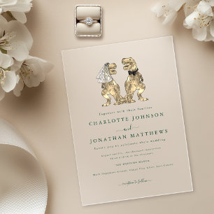 Dinosaurus thema Trouwen Groen Acryl Uitnodigingen