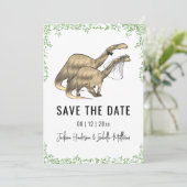 Dinosaurus Thema Trouwen Groen Save The Date (Staand voorkant)