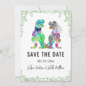 Dinosaurus Thema Trouwen Groen Save The Date (Voorkant)