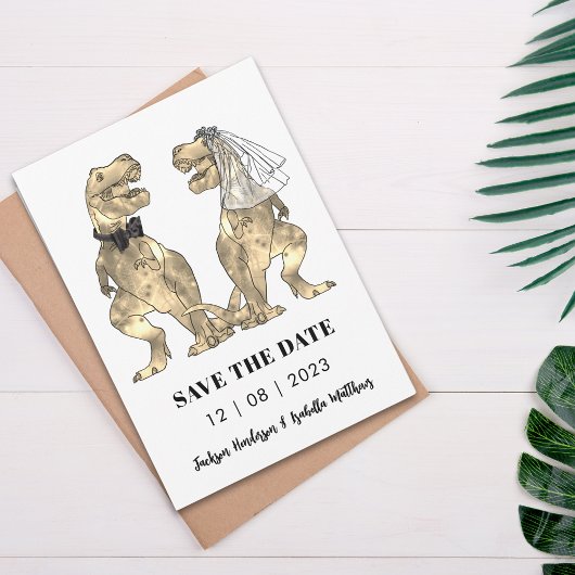 Dinosaurus thema trouwen groen save the date