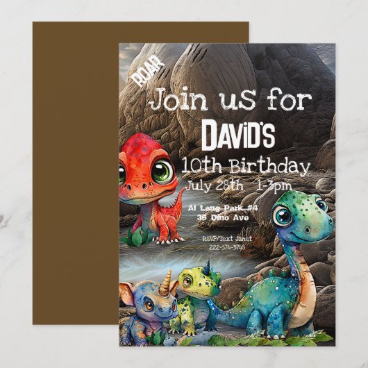 Dinosaurus thema verjaardag, kaart (Voorkant / Achterkant)