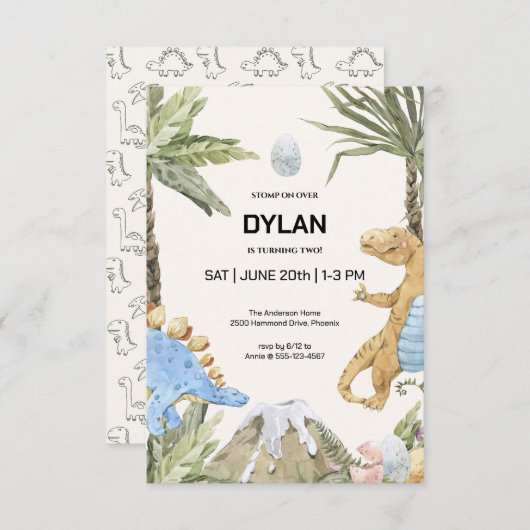 Dinosaurus Thema Verjaardagsfeestuitnodiging Kaart (Voorkant / Achterkant)