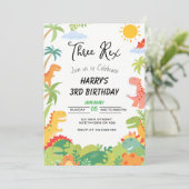 Dinosaurus-Thema Verjaardagsuitnodiging - 'Drie-Re Kaart (Staand voorkant)