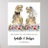 Dinosaurus Thema Wilde Bloem Bruiloft Welkom Poster (Voorkant)