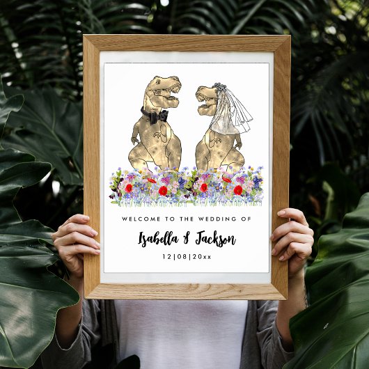 Dinosaurus Thema Wilde Bloem Bruiloft Welkom Poster