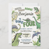 Dinosaurus Themafeest 4e verjaardag, Dino Vier Kaart (Voorkant)