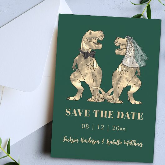 Dinosaurus Themahuwelijk Groen Save The Date