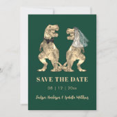 Dinosaurus Themahuwelijk Groen Save The Date (Voorkant)