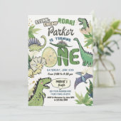 Dinosaurus Theme Party 1e Verjaardag Kaart (Staand voorkant)