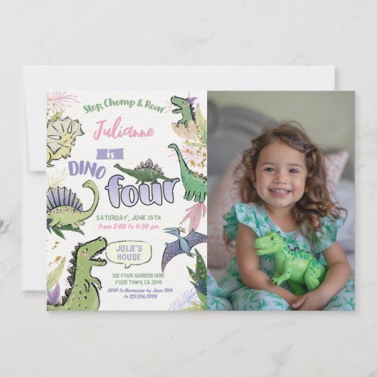 Dinosaurus Theme Party Dino Vier 4e Verjaardag Kaart (Voorkant)