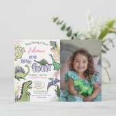 Dinosaurus Theme Party Dino Vier 4e Verjaardag Kaart (Staand voorkant)