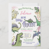 Dinosaurus Theme Party Dino Vier 4e Verjaardag Kaart (Voorkant)