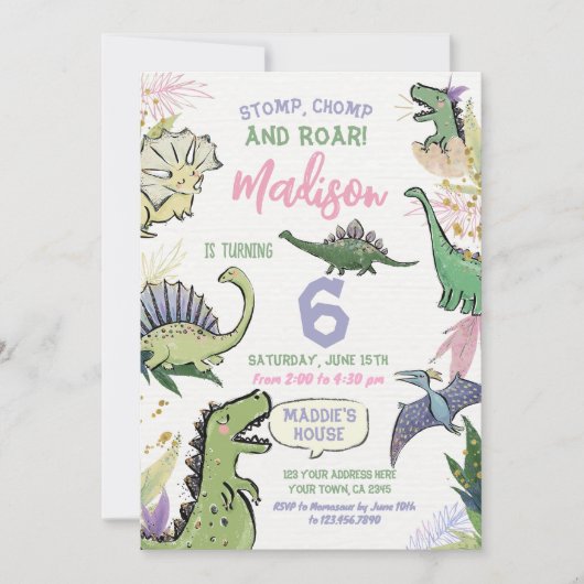 Dinosaurus Theme Party Verjaardag Kaart (Voorkant)